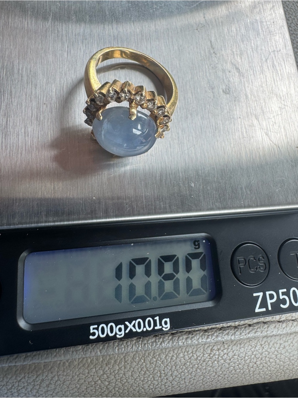 18K Yellow Gold Star Sapphire Cabochon Ring Size 7